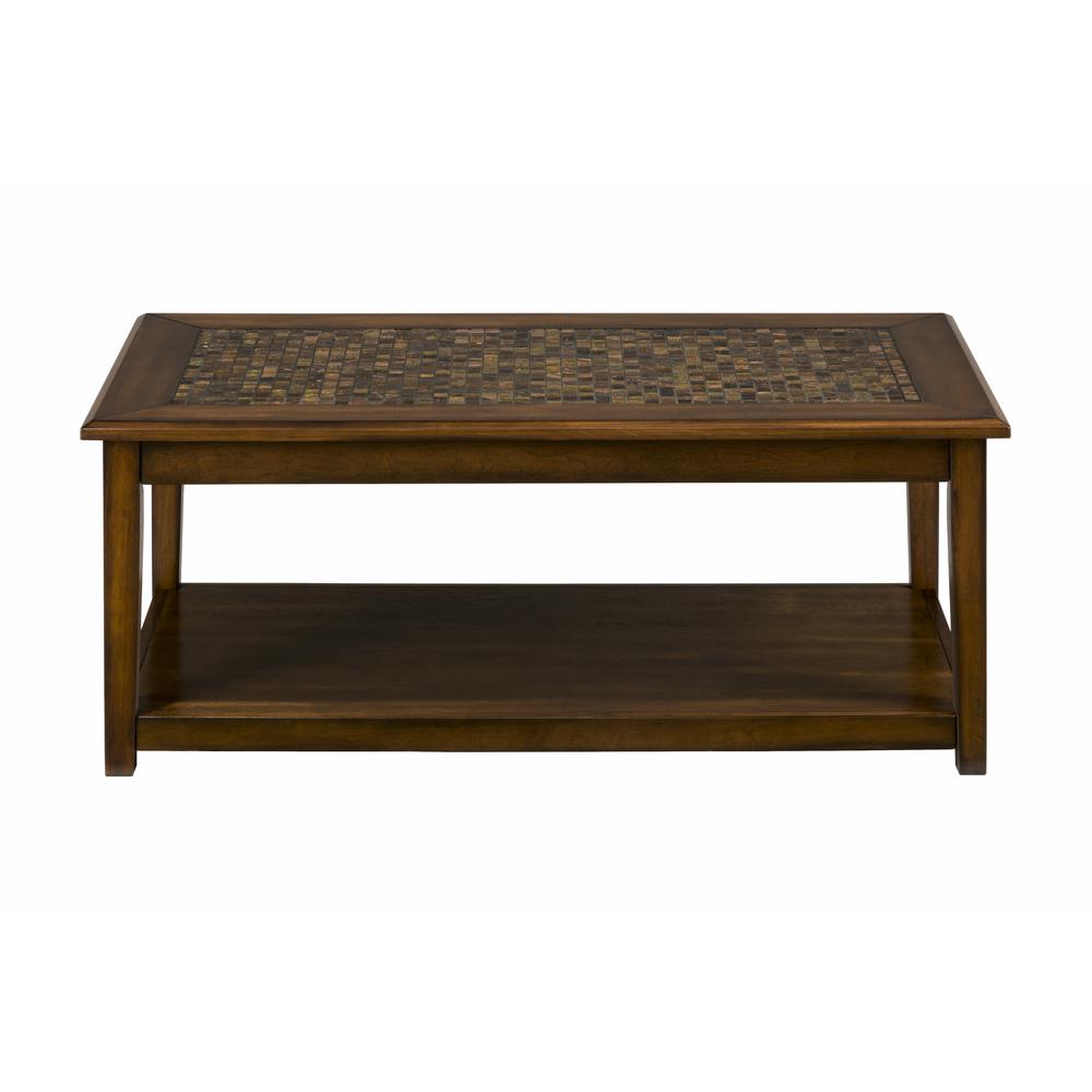 Brown Cocktail Table with Mosaic Tile Inlay. Picture 1