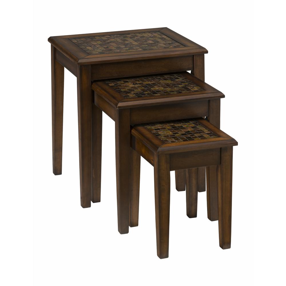 Brown Nesting Tables with Mosaic Tile Inlay. Picture 4