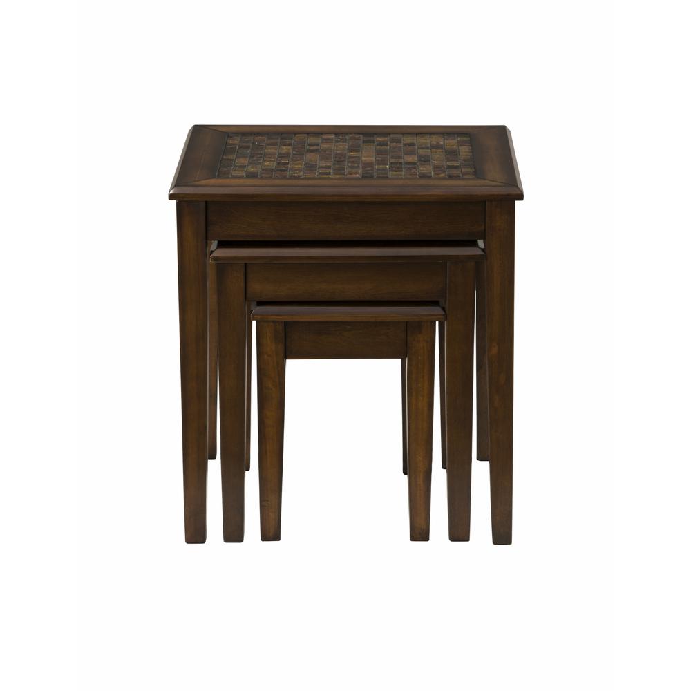 Brown Nesting Tables with Mosaic Tile Inlay. Picture 1