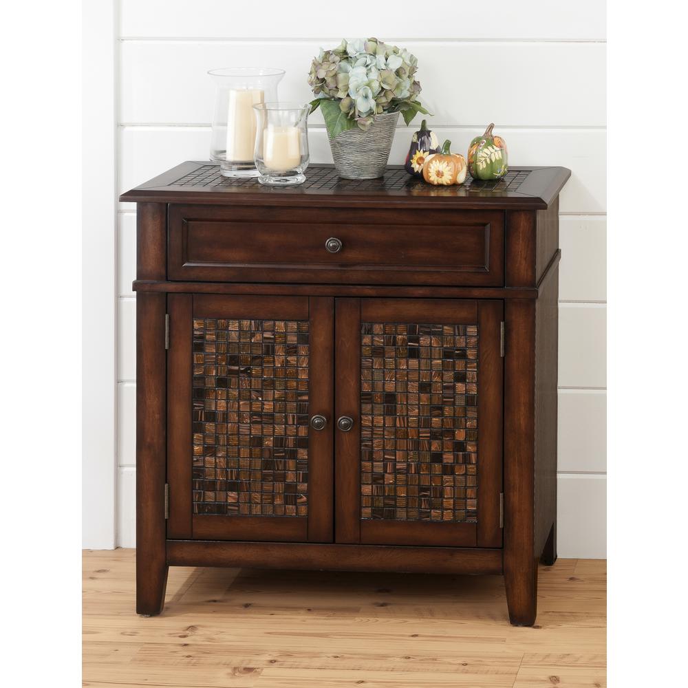 Brown Accent Cabinet with Mosaic Tile Inlay. The main picture.