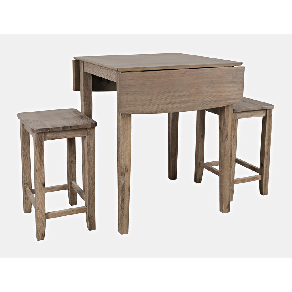 Coastal Wire-Brushed Acacia Three Piece Backless Counter Height Dining Set. Picture 2