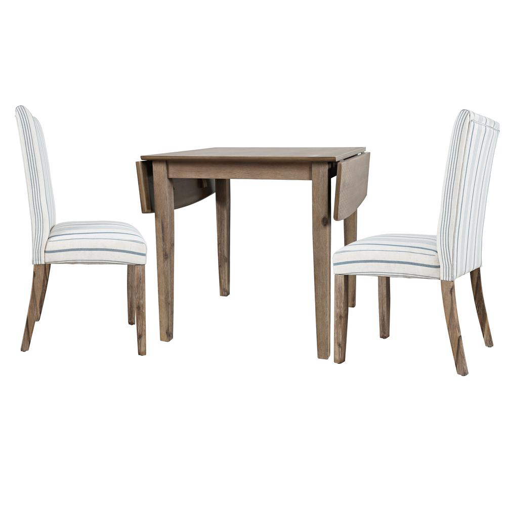 Coastal Wire-Brushed Acacia Three Piece Upholstered Dining Set. Picture 2