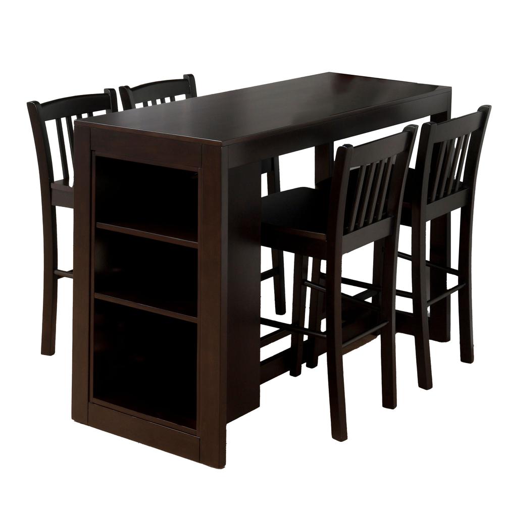 Five Piece Counter Height 48" Contemporary Dining Set,  Barstools and Storage. Picture 1