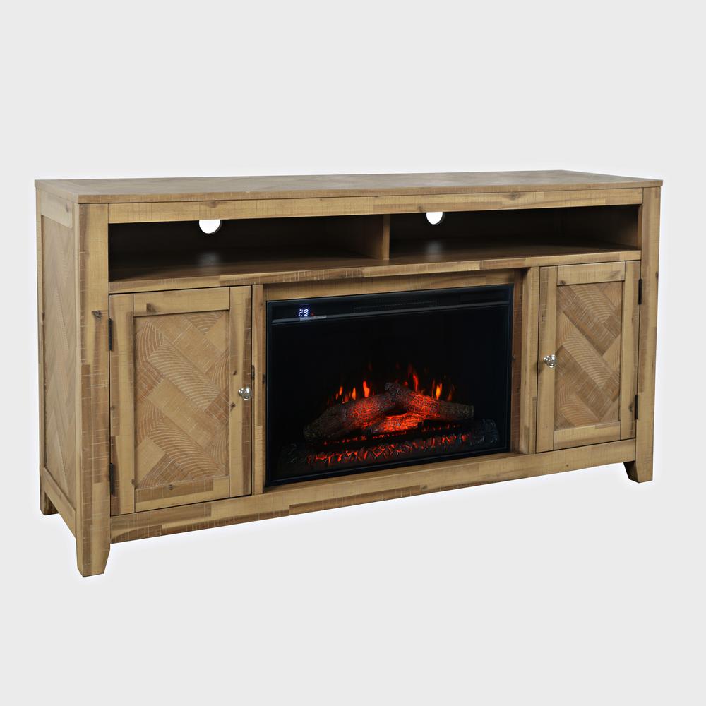 60" Chevron Fireplace Storage Console TV Stand with Electric Fireplace. Picture 2