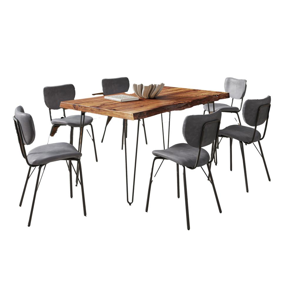 Modern Dining Set with Upholstered Contemporary Chairs - Chestnut and Grey. Picture 2