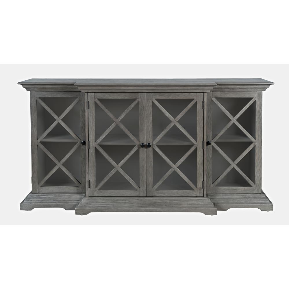 Carrington Contemporary Wire Brushed 70" Breakfront Accent Cabinet in Brushed Grey. Picture 3