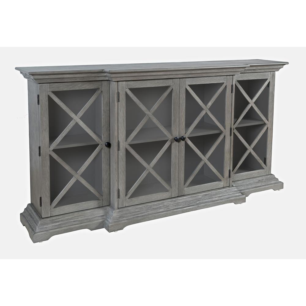 Carrington Contemporary Wire Brushed 70" Breakfront Accent Cabinet in Brushed Grey. Picture 5