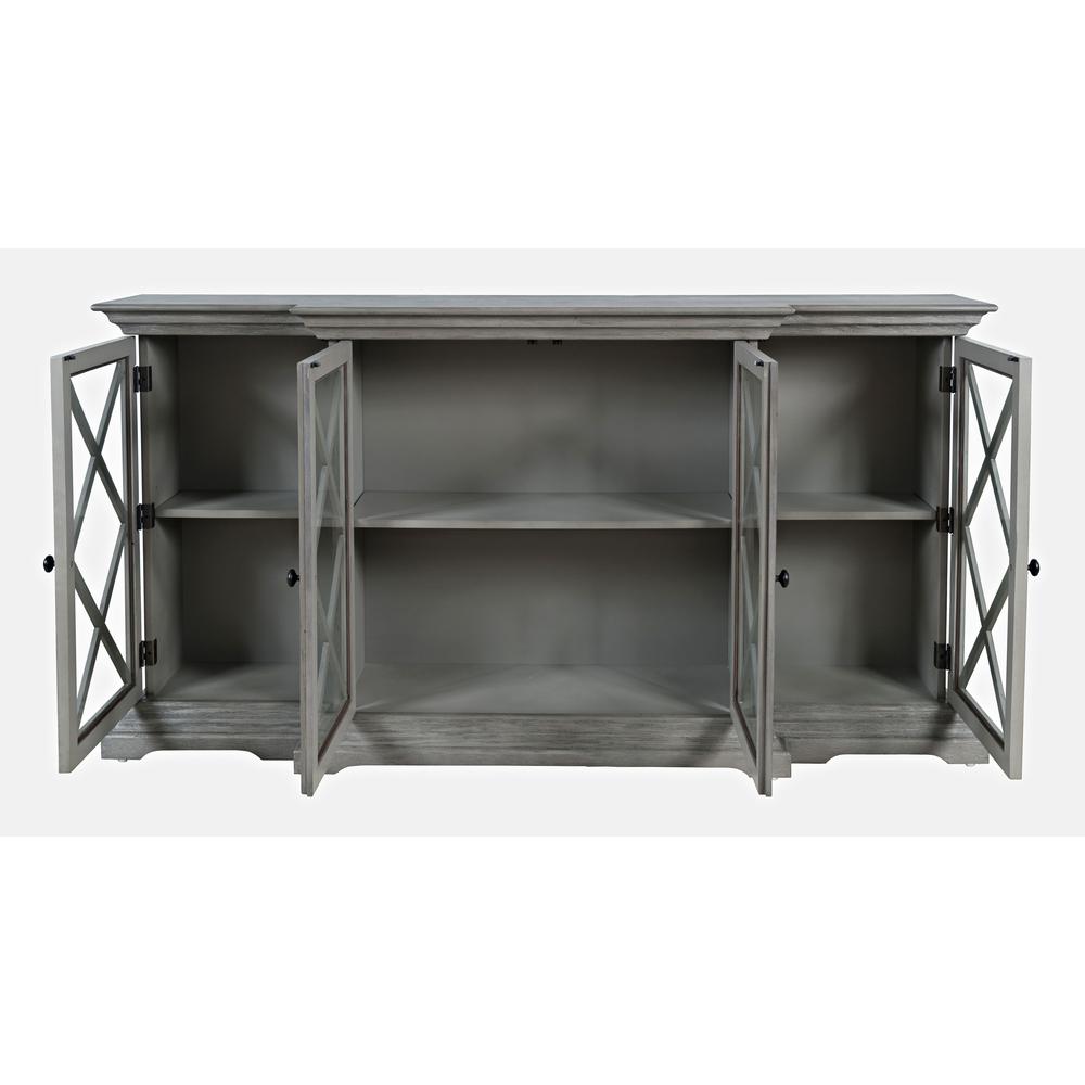 Carrington Contemporary Wire Brushed 70" Breakfront Accent Cabinet in Brushed Grey. Picture 6