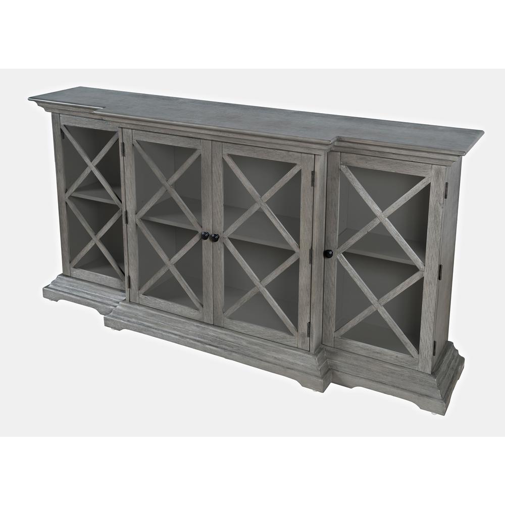Carrington Contemporary Wire Brushed 70" Breakfront Accent Cabinet in Brushed Grey. Picture 7