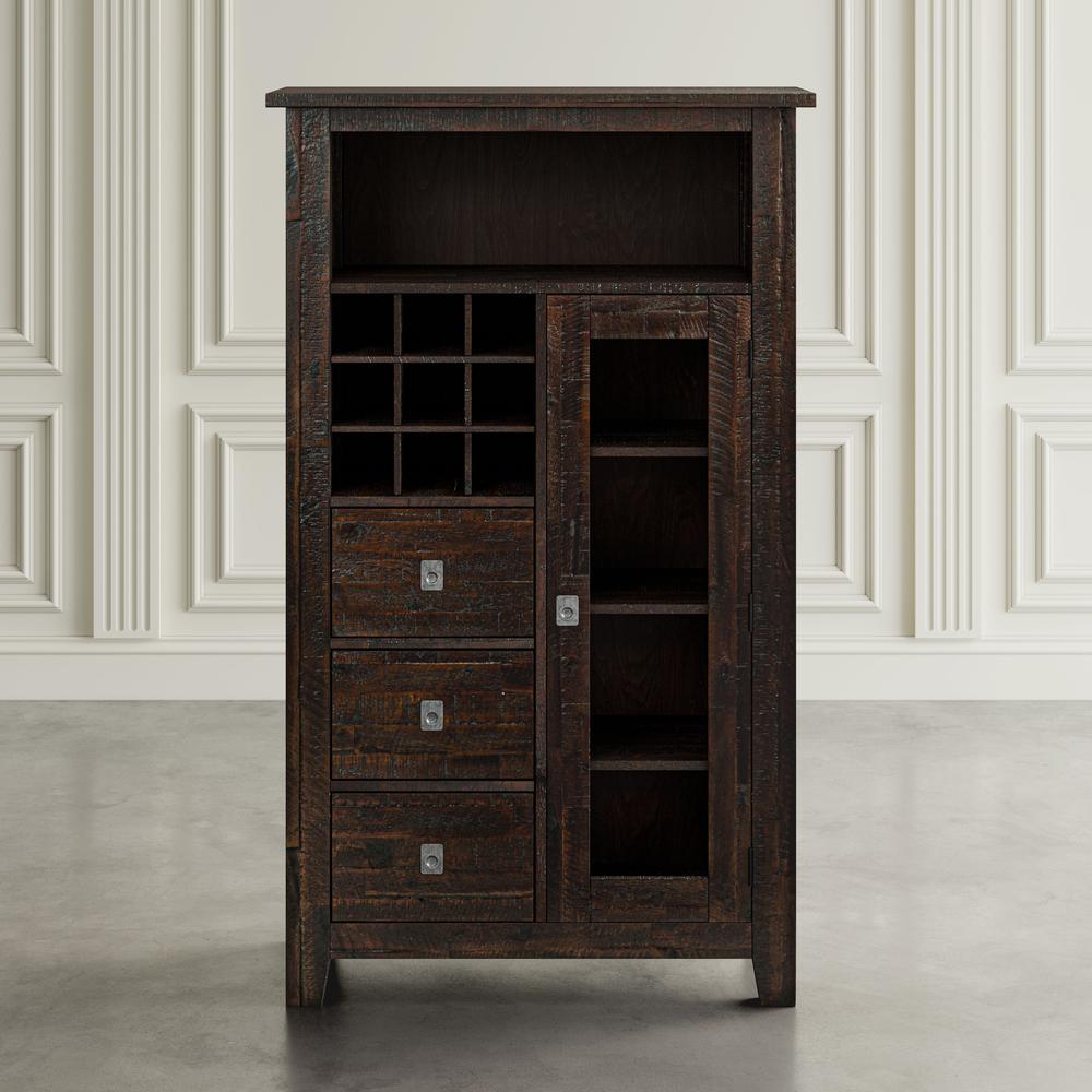 Distressed Rustic Solid Acacia Pantry Cabinet with Wine Rack. Picture 1