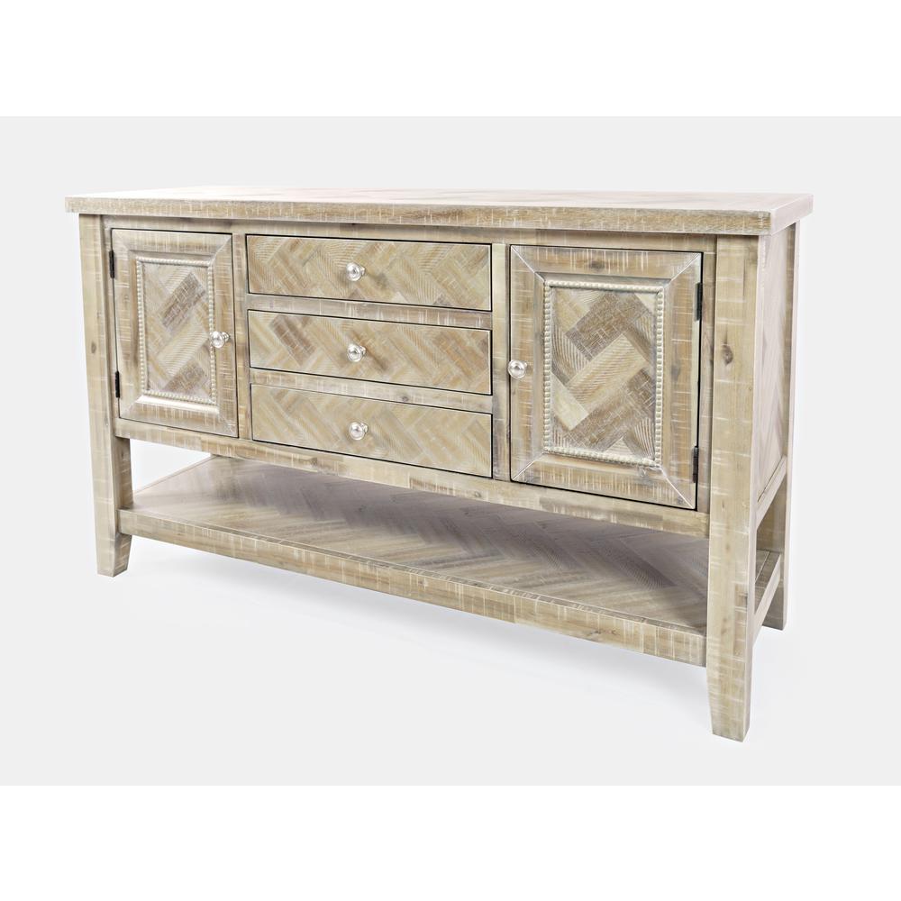 Transitional Herringbone Contemporary Distressed Acacia Buffet Server. Picture 2