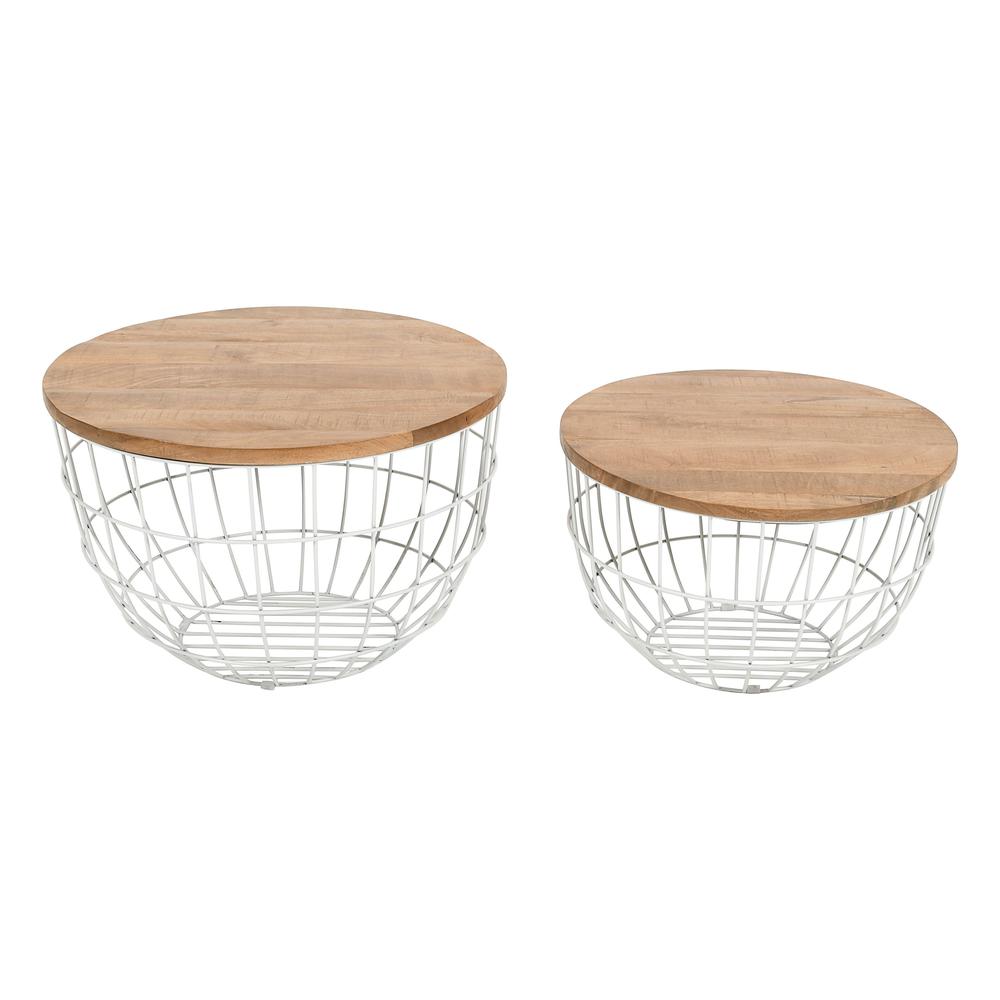 Rondo Nested Storage Solid Wood and Metal Basket Coffee Tables (Set of 2). Picture 1