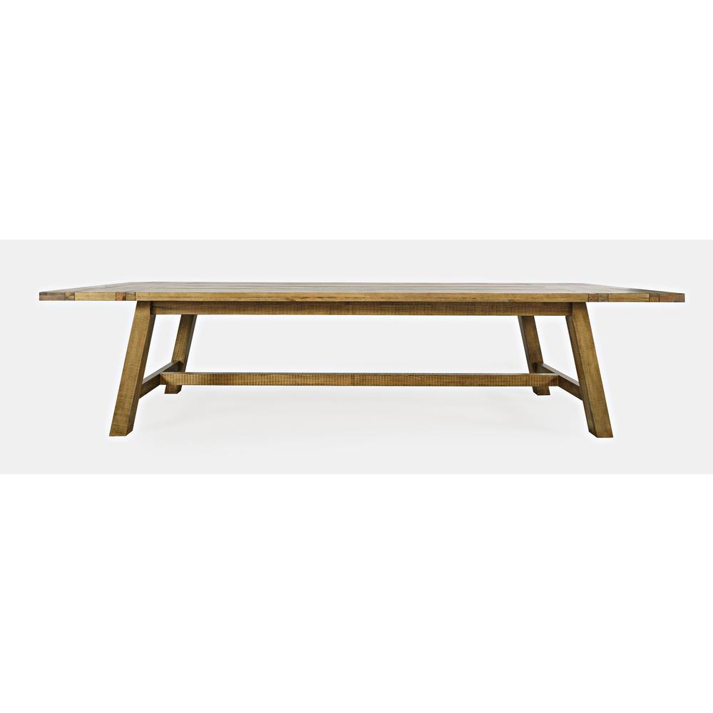 Rustic Distressed Pine 127" Trestle Dining Table with Two Extension Leaves. Picture 1