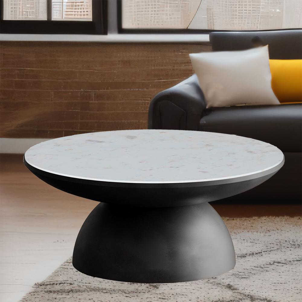 Modern Luxury Marble and Iron 35" Round Pedestal Coffee Table. Picture 7