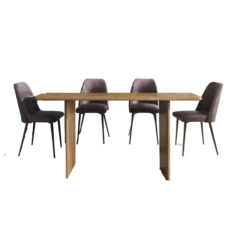 Five Piece 76" Rustic Modern Solid Wood Dining Set with Faux Leather Chairs. Picture 1
