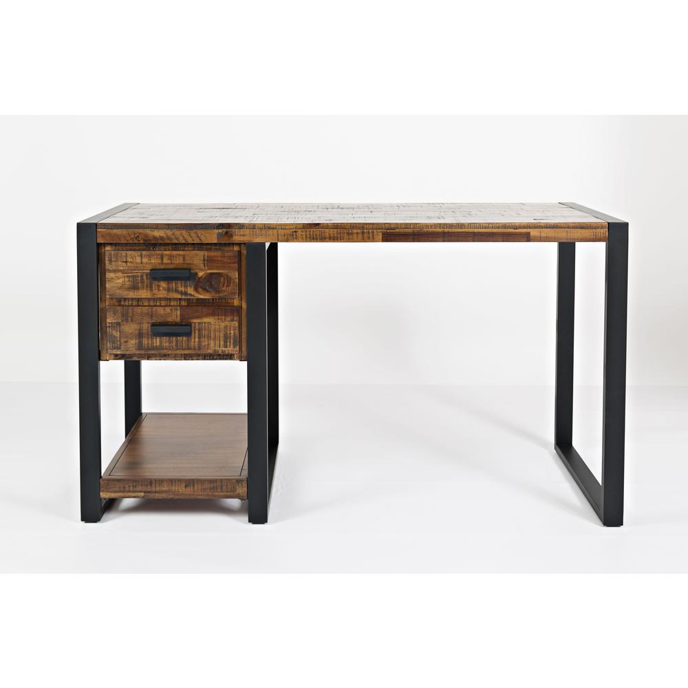 54" Modern Industrial Distressed Acacia Desk with Drawers and Storage. Picture 1