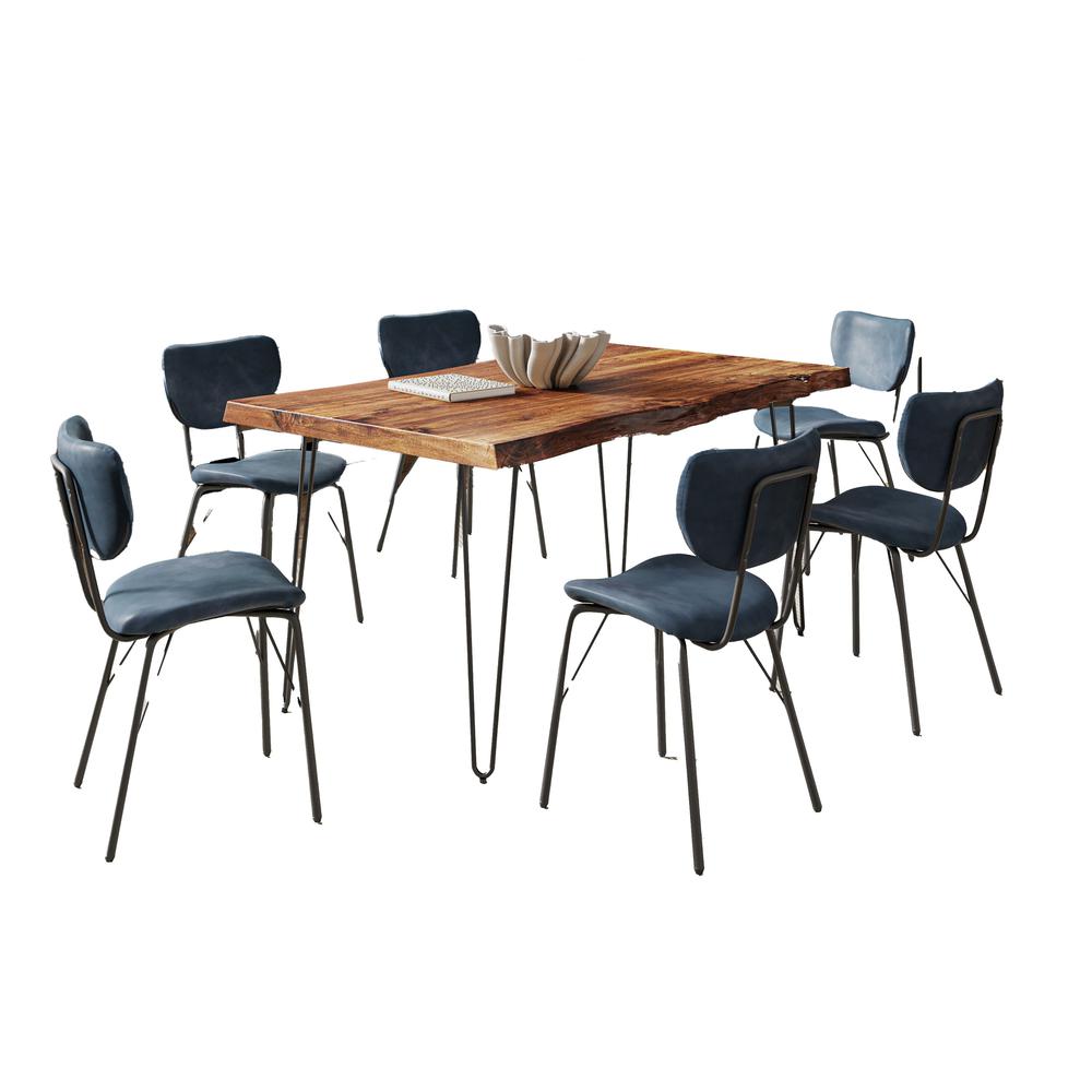 Modern Dining Set with Upholstered Contemporary Chairs - Chestnut and Slate Blue. Picture 2