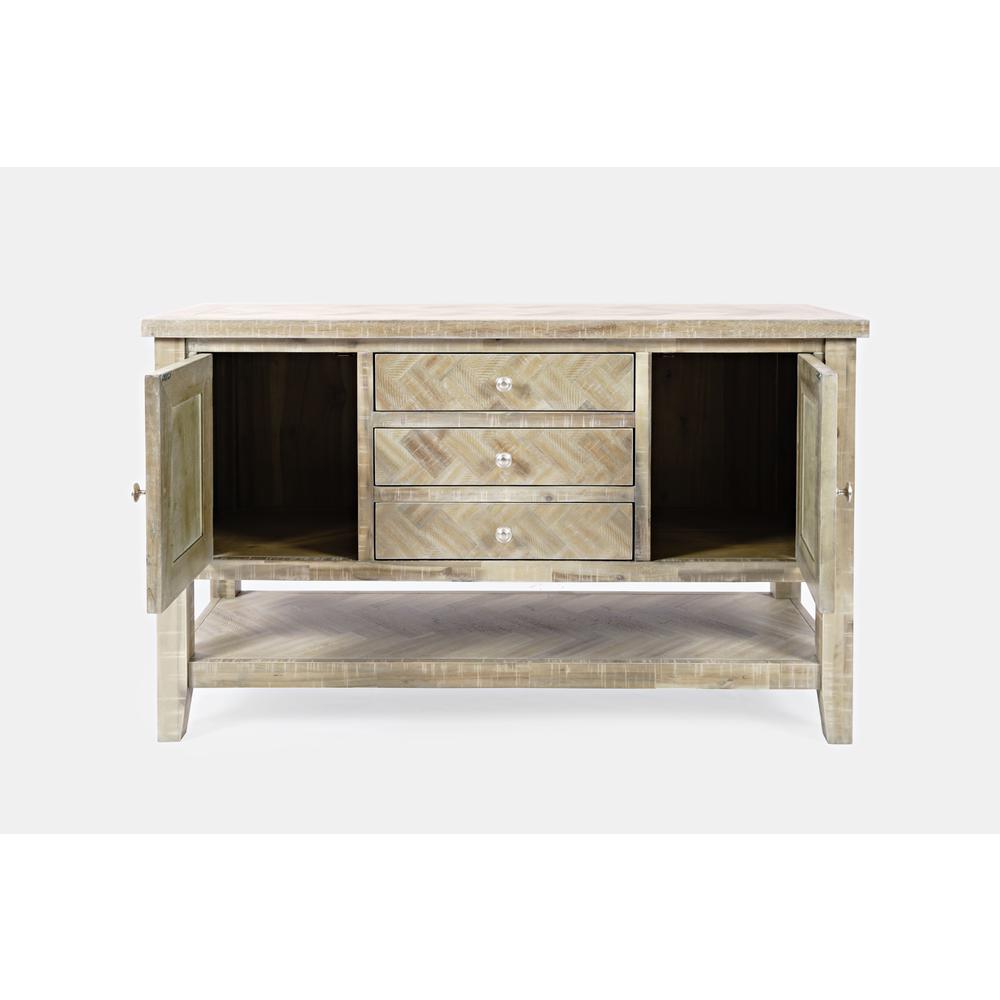 Transitional Herringbone Contemporary Distressed Acacia Buffet Server. Picture 8
