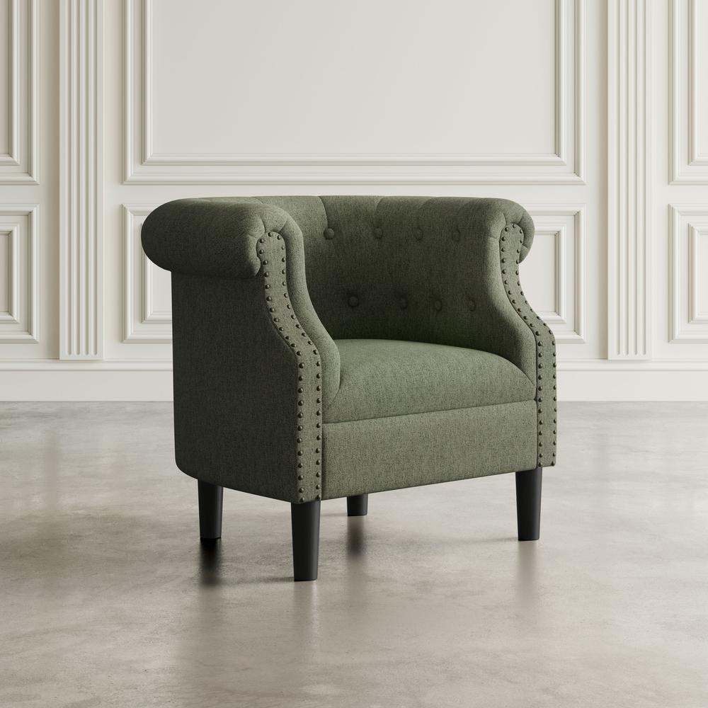 Transitional Upholstered Barrel Curved Back Accent Chair with Nailhead Trim. Picture 8