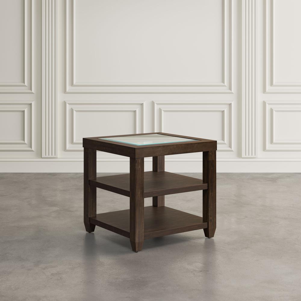 Contemporary Glass Inlay End Table with Storage. Picture 8