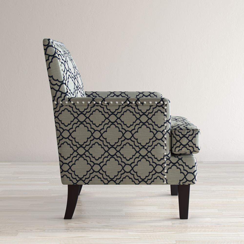 Contemporary Geometric Upholstered Accent Chair with Nailhead Trim. Picture 14