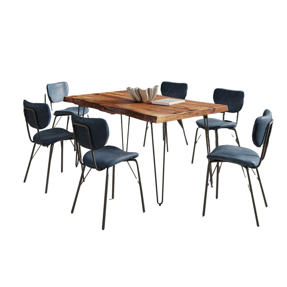 Modern Dining Set with Upholstered Contemporary Chairs - Chestnut and Slate Blue. Picture 1