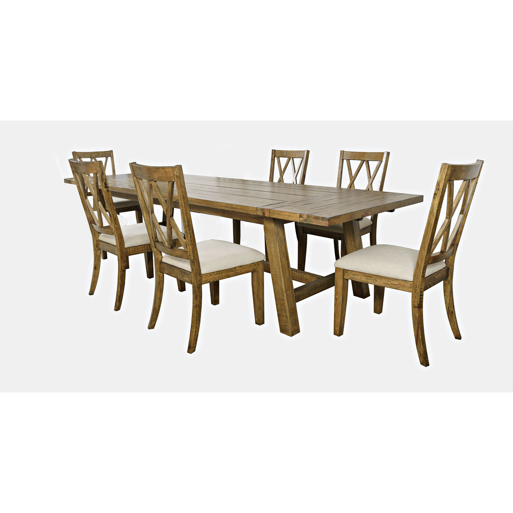 Seven Piece Rustic Distressed Pine 127" Extendable Dining Set. Picture 1