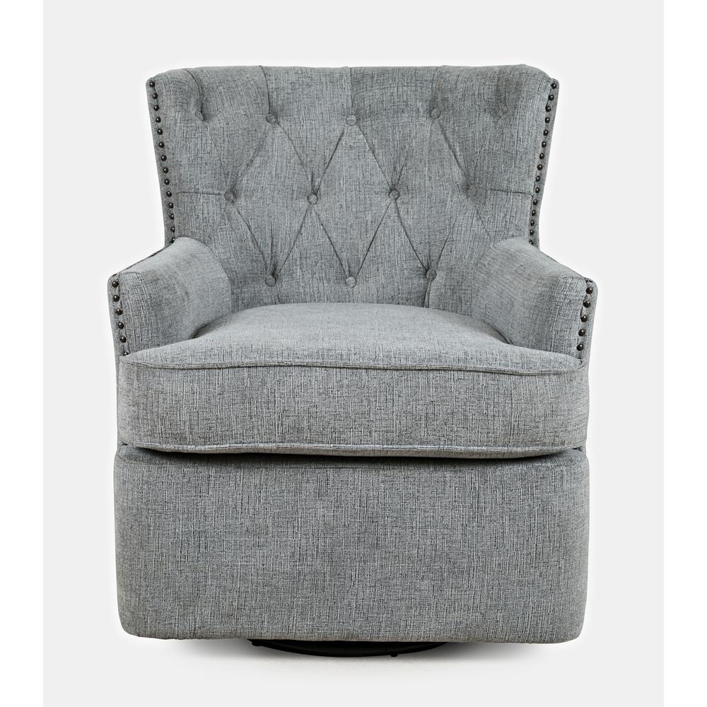 Transitional Upholstered Swivel Chair with Nailhead Trim. Picture 1