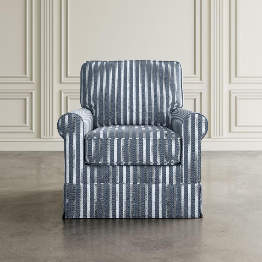 Traditional Striped Upholstered Skirted Swivel Accent Chair. Picture 7