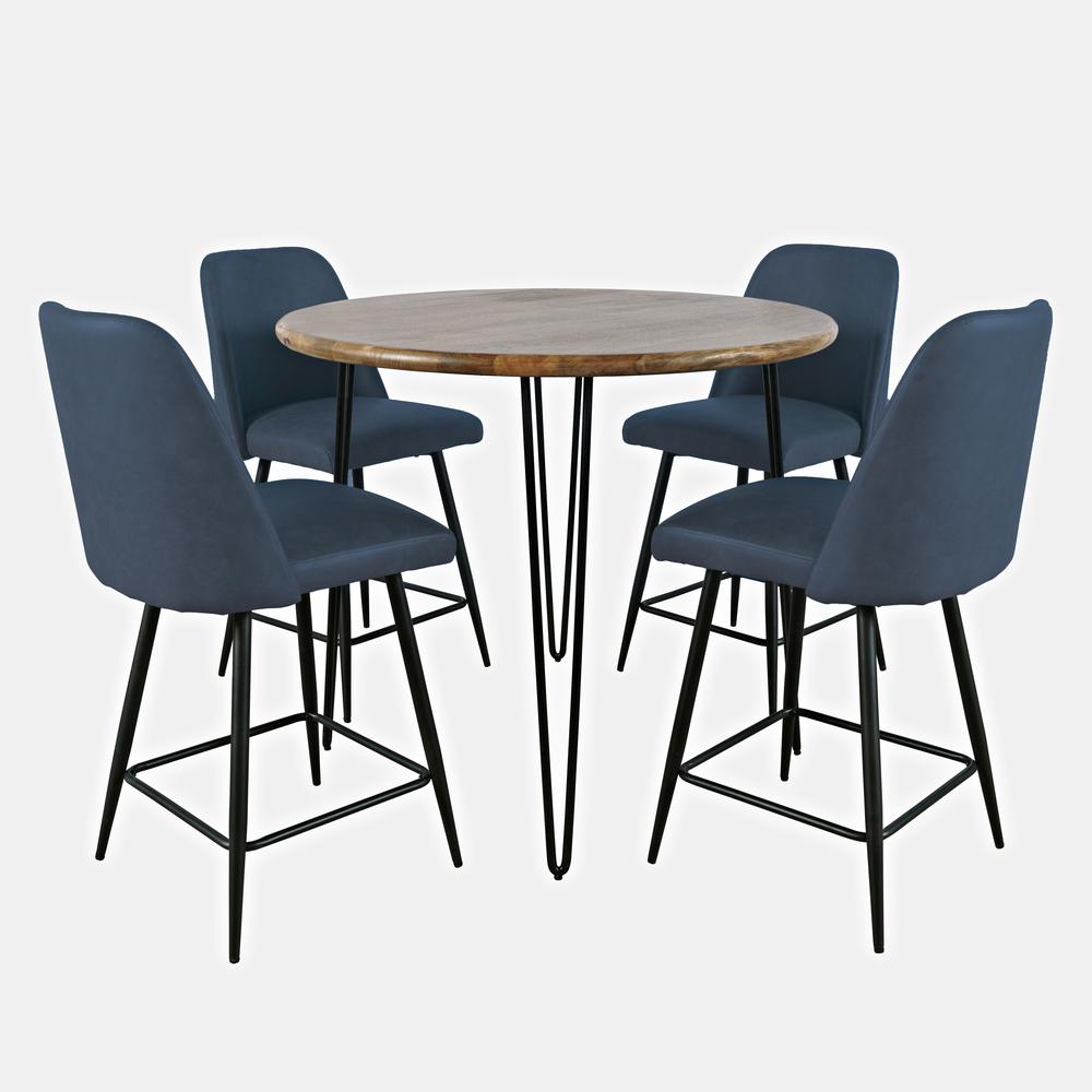 5 Piece Round  Solid Wood Counter Height Dining Set with Upholstered Barstools. Picture 1