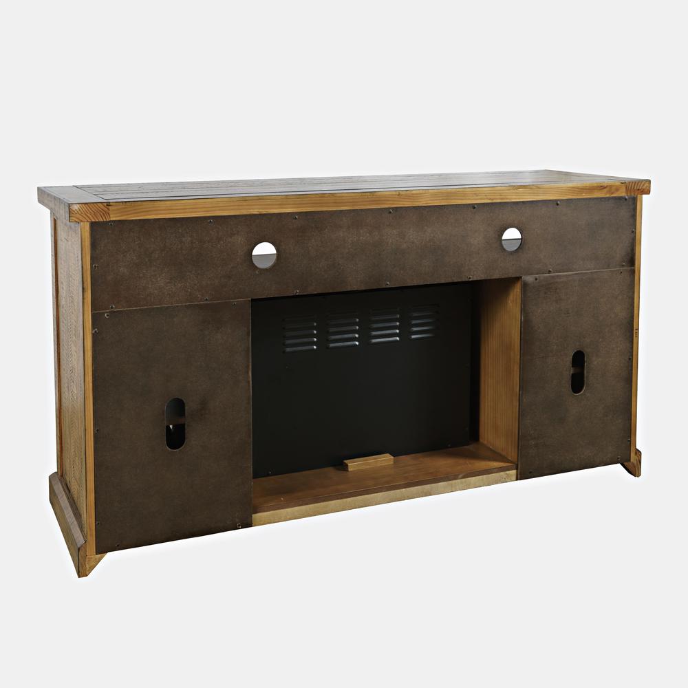 Telluride Rustic Solid Pine 60" Storage Console TV Stand with Electric Fireplace. Picture 4