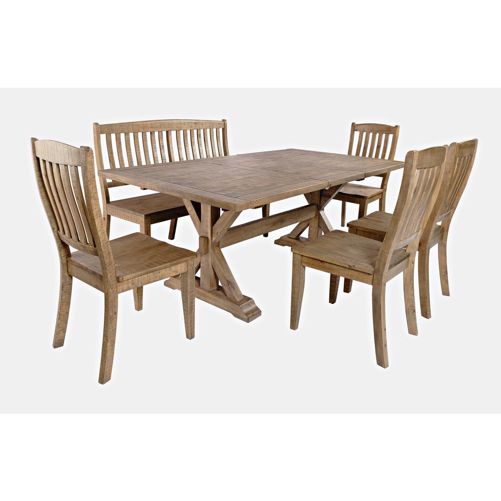 Solid Pine 78" Six-Piece Dining Set with Bench and Slat Chairs. Picture 1