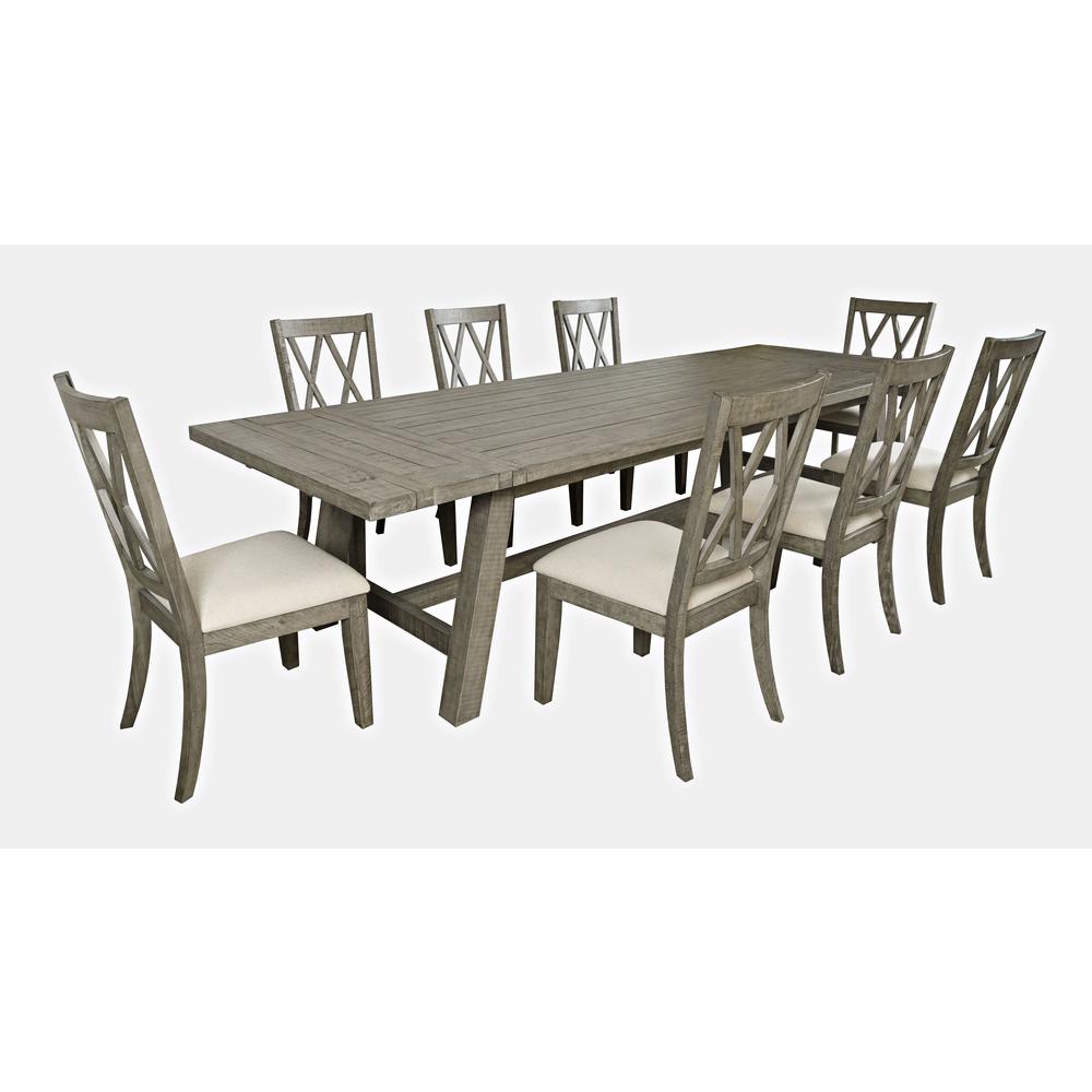 Nine Piece Rustic Distressed Pine 127" Extendable Dining Set. Picture 2