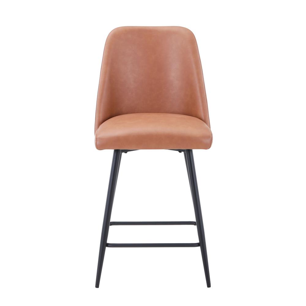 Mid-Century Modern Faux Leather Upholstered Counter Height Barstool (Set of 2). Picture 1