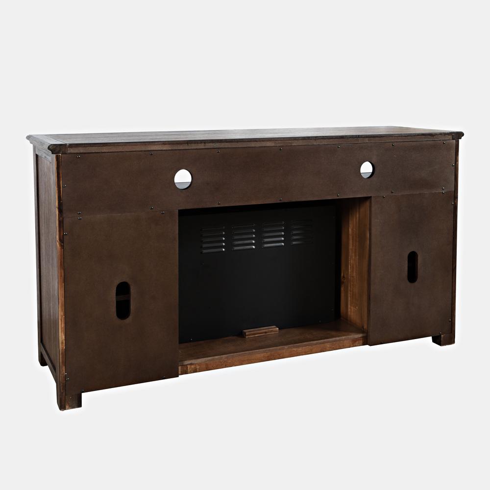Transitional Rustic 60" Storage Console TV Stand with Electric Fireplace. Picture 4
