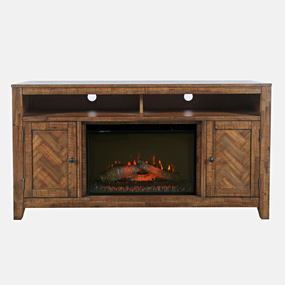 60" Chevron Fireplace Storage Console TV Stand with Electric Fireplace. Picture 1