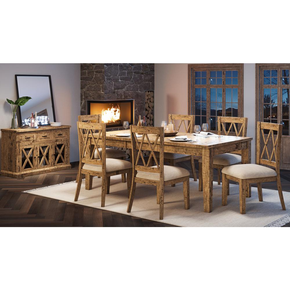 Rustic Distressed Pine 78" Seven-Piece Dining Set. Picture 8