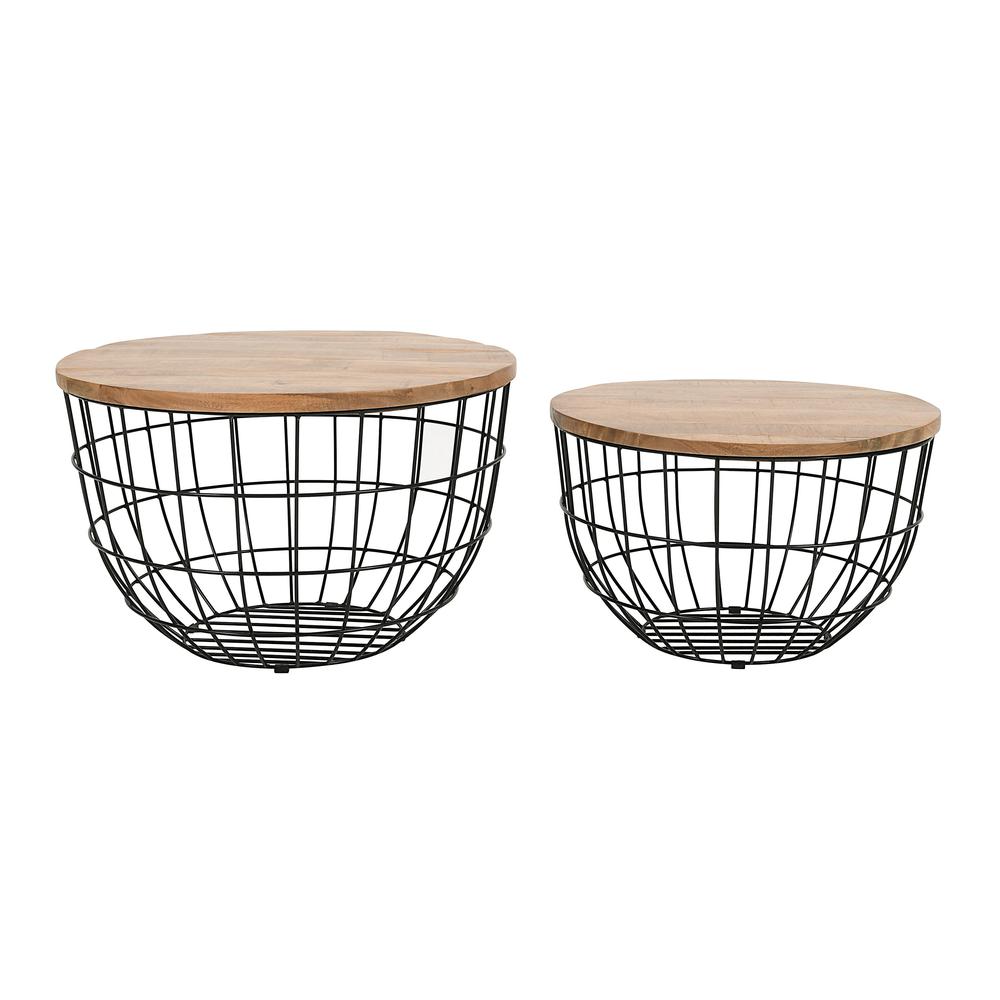 Rondo Nested Storage Solid Wood and Metal Basket Coffee Tables (Set of 2). Picture 1