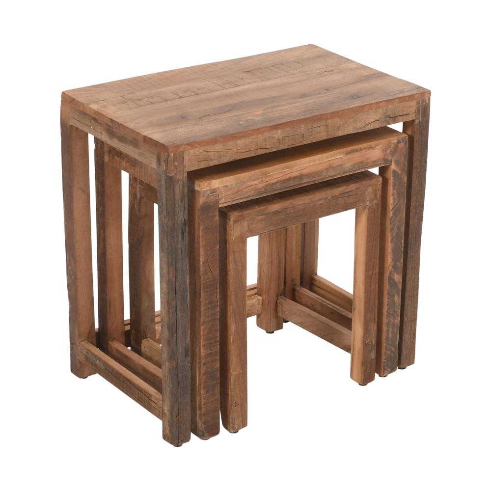 ustic Reclaimed Solid Wood Three-Piece Nesting Tables. Picture 4