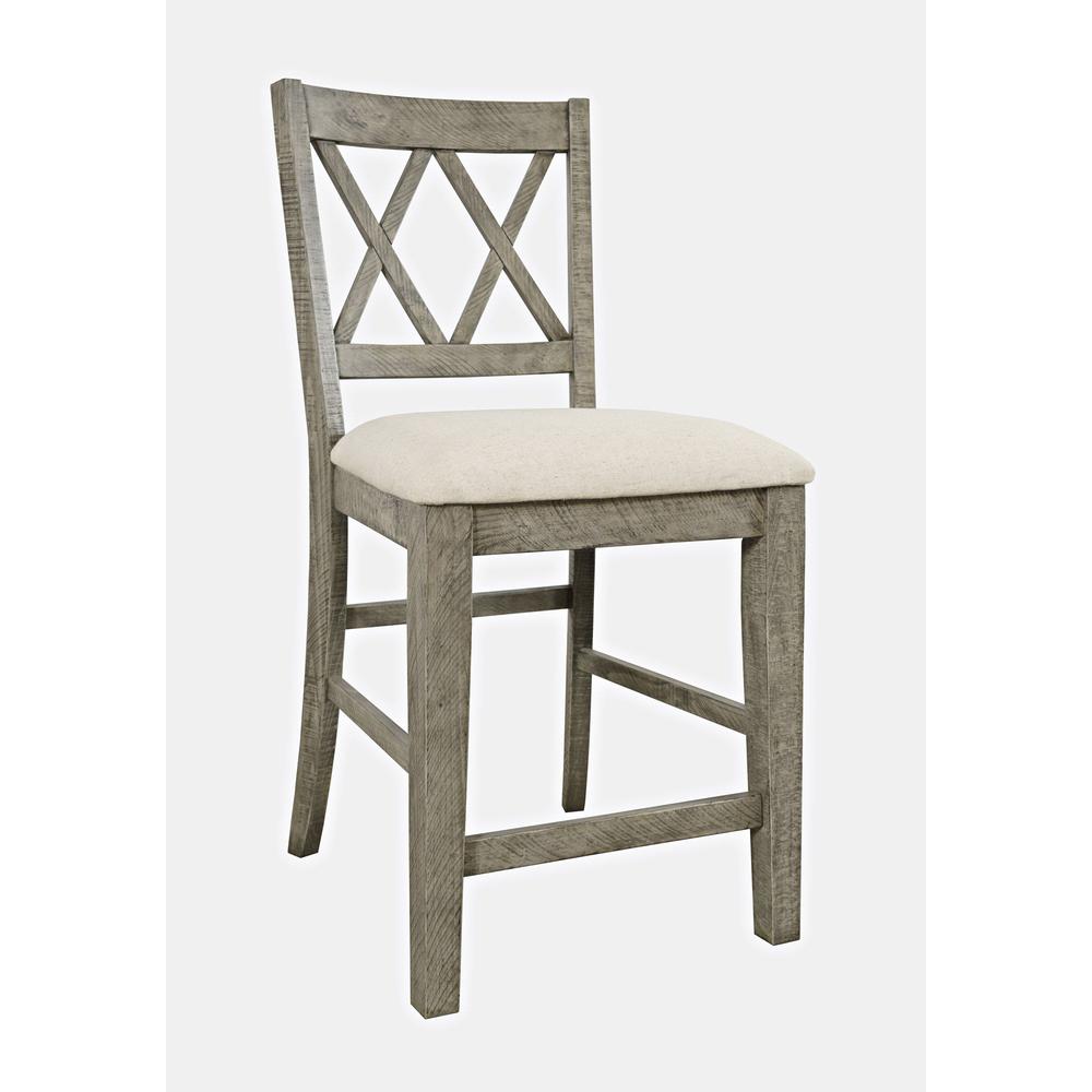 Rustic Five Piece Counter Height Dining Table Set with Cross Back Stools. Picture 8