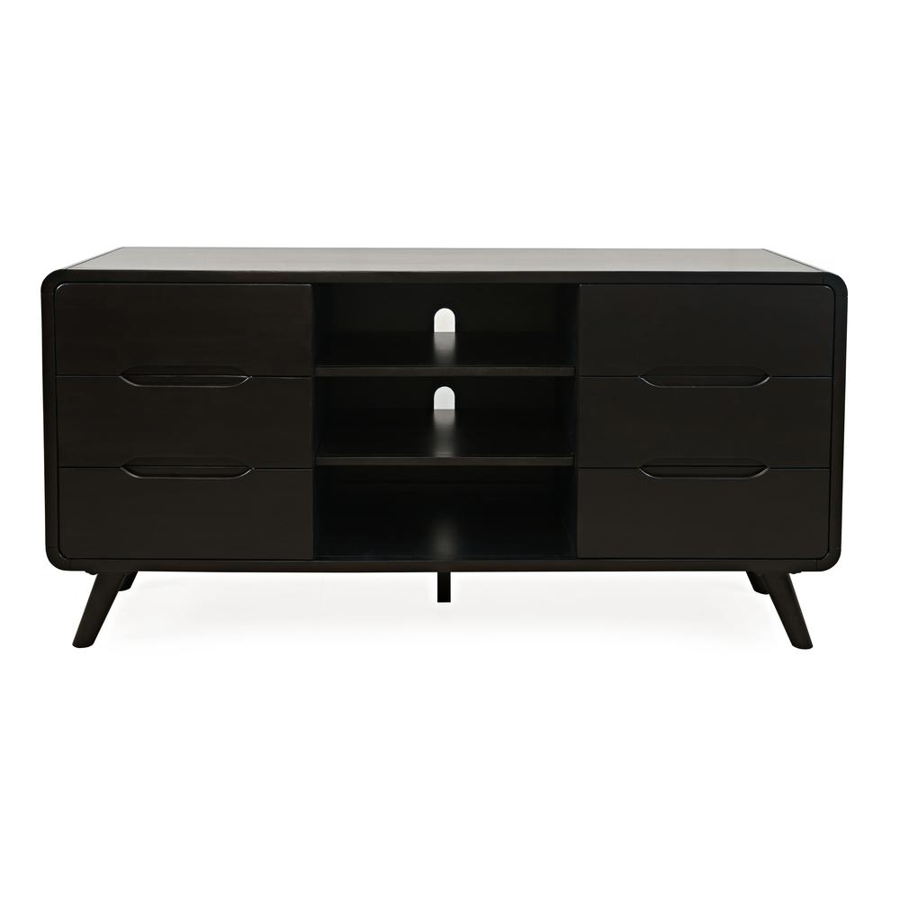 64" Curved Media Console TV Stand with Tapered Legs and Storage Drawers. Picture 1