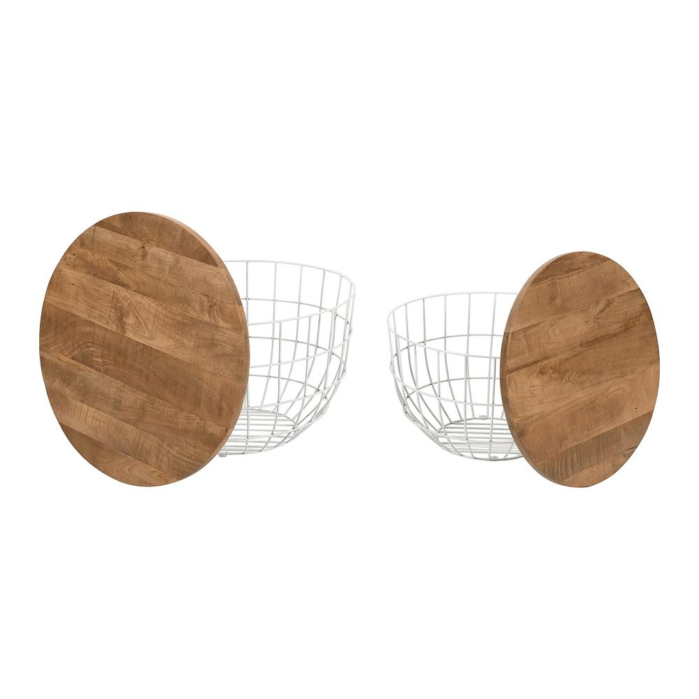 Rondo Nested Storage Solid Wood and Metal Basket Coffee Tables (Set of 2). Picture 7