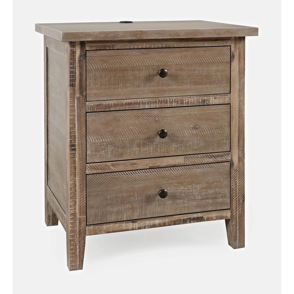 Contemporary Coastal Distressed Acacia USB Charging Nightstand. Picture 2