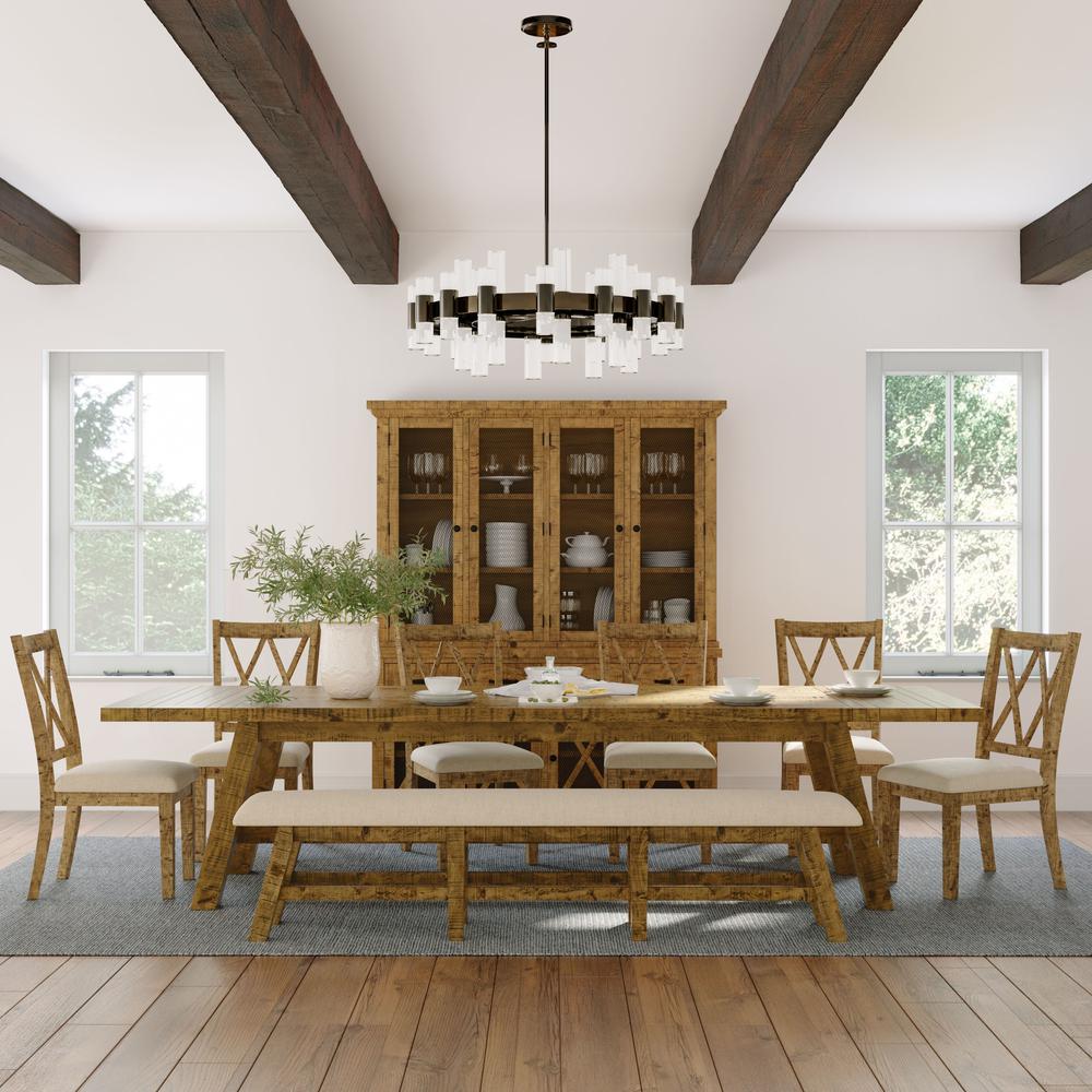 Eight Piece Rustic Distressed Pine 127" Extendable Dining Set with Bench. Picture 12