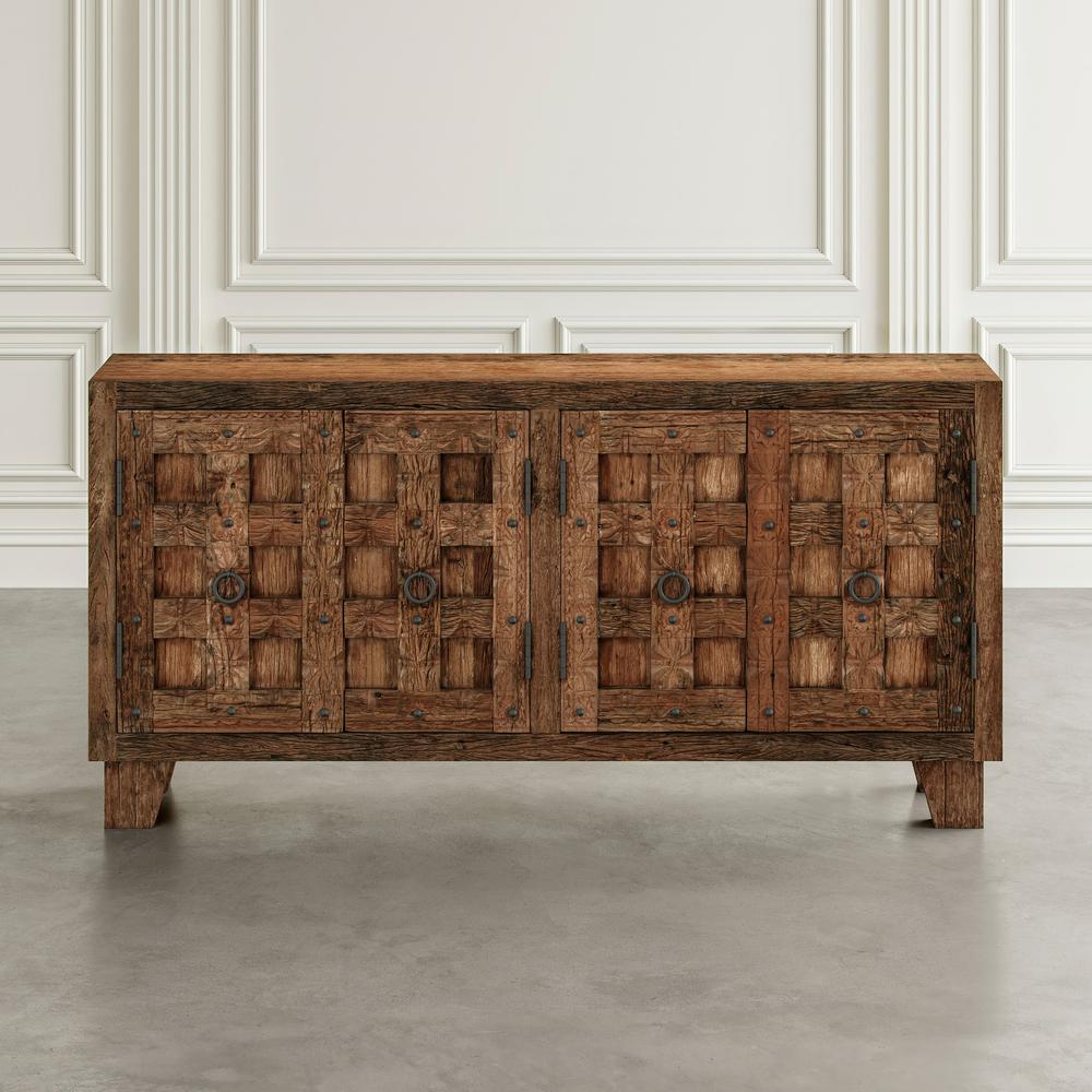 Colton 71" Reclaimed Solid Wood Four Door Accent Storage Cabinet Sideboard. Picture 8