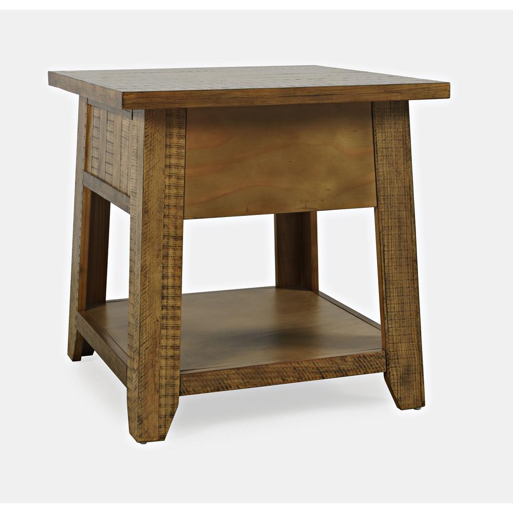 Rustic Distressed Acacia End Table with Storage. Picture 4