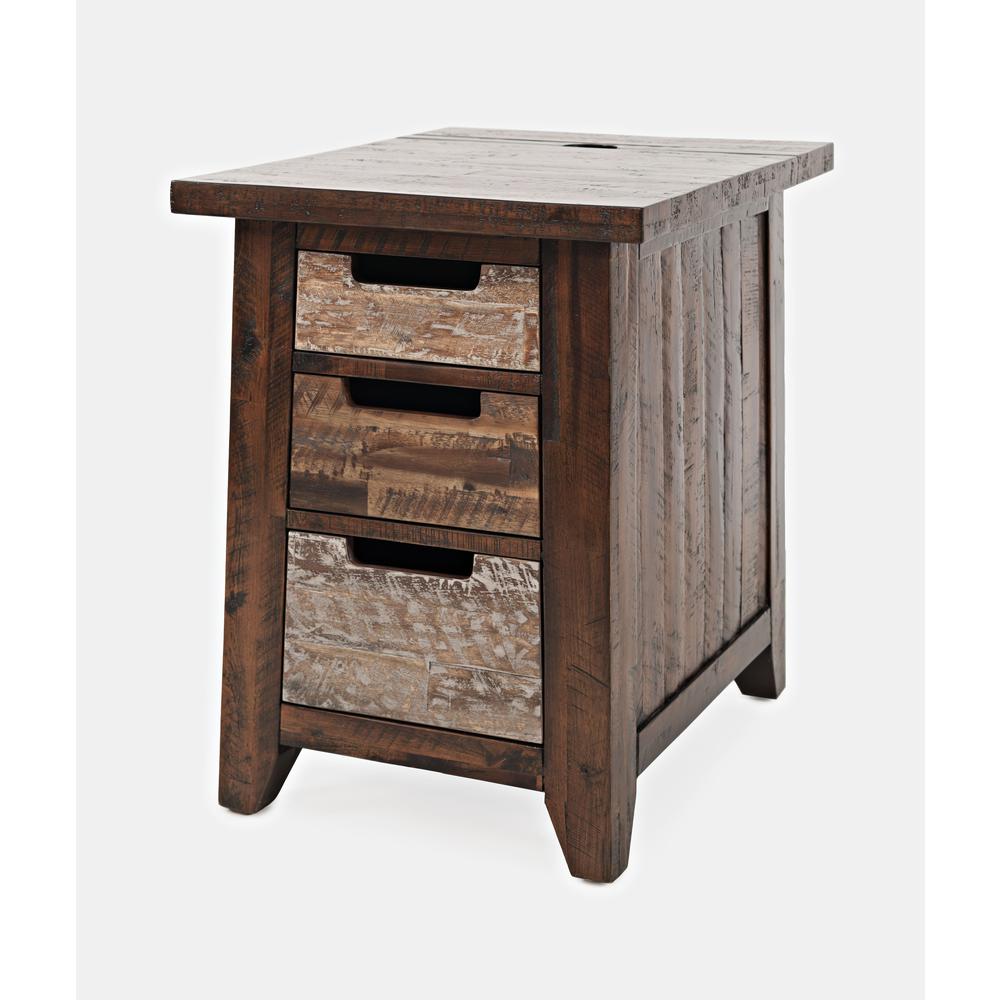 Rustic Solid Acacia USB Charging End Table. Picture 2