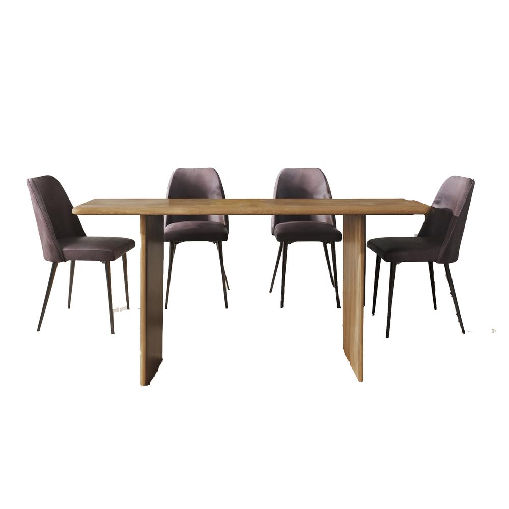 Five Piece 76" Rustic Modern Solid Wood Dining Set with Faux Leather Chairs. Picture 2