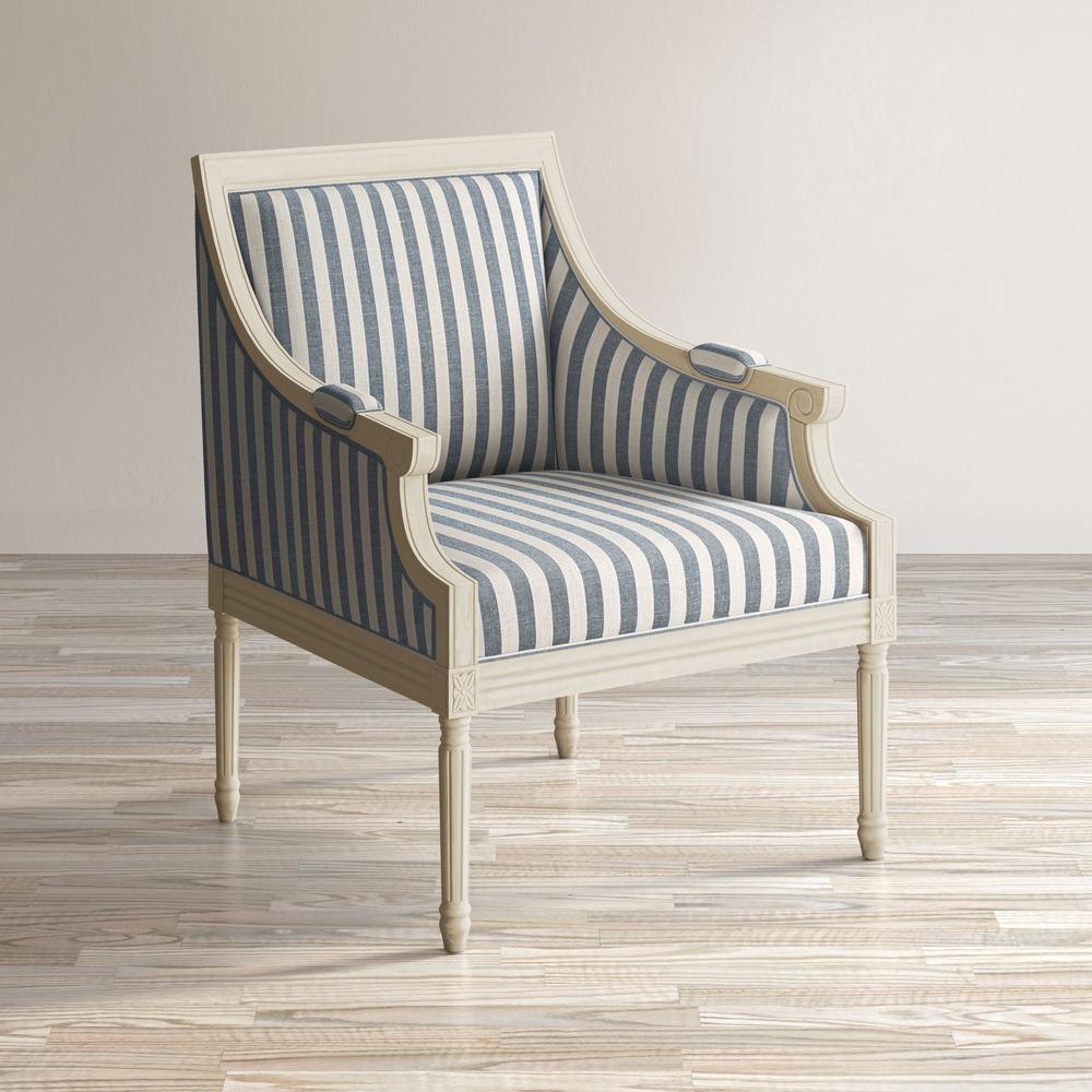 McKenna French Detailing Upholstered Accent Chair, Blue stripe. Picture 4
