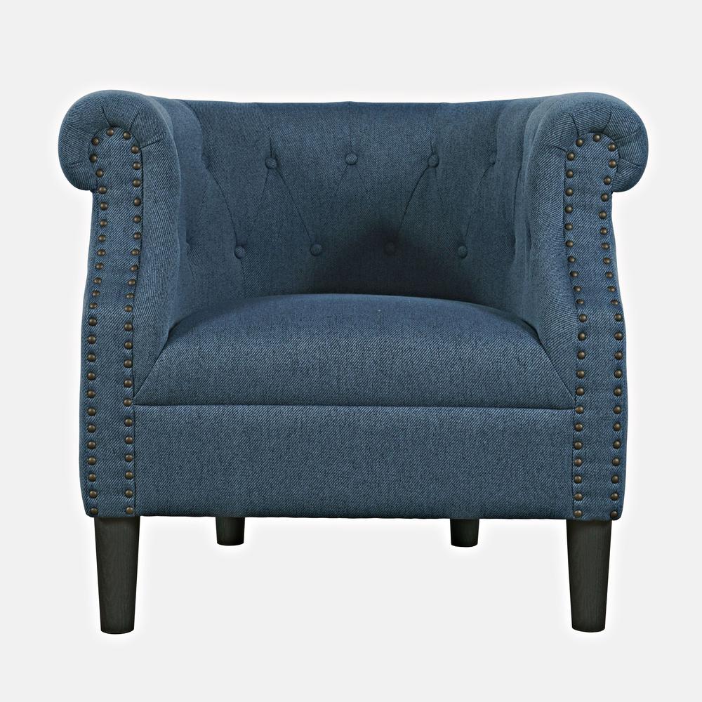 Transitional Upholstered Barrel Curved Back Accent Chair with Nailhead Trim. Picture 1